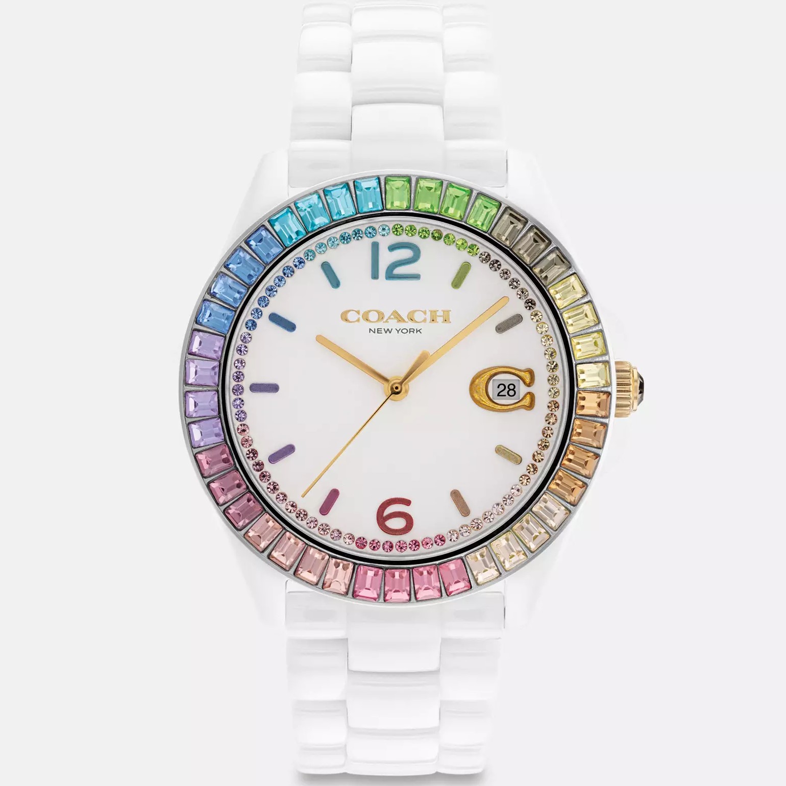ĐỒNG HỒ ĐEO TAY NỮ COACH LADIES GREYSON MULTI-COLOR CRYSTAL ACCENT RAINBOW BEZEL WHITE CERAMIC WATCH 14504019 3