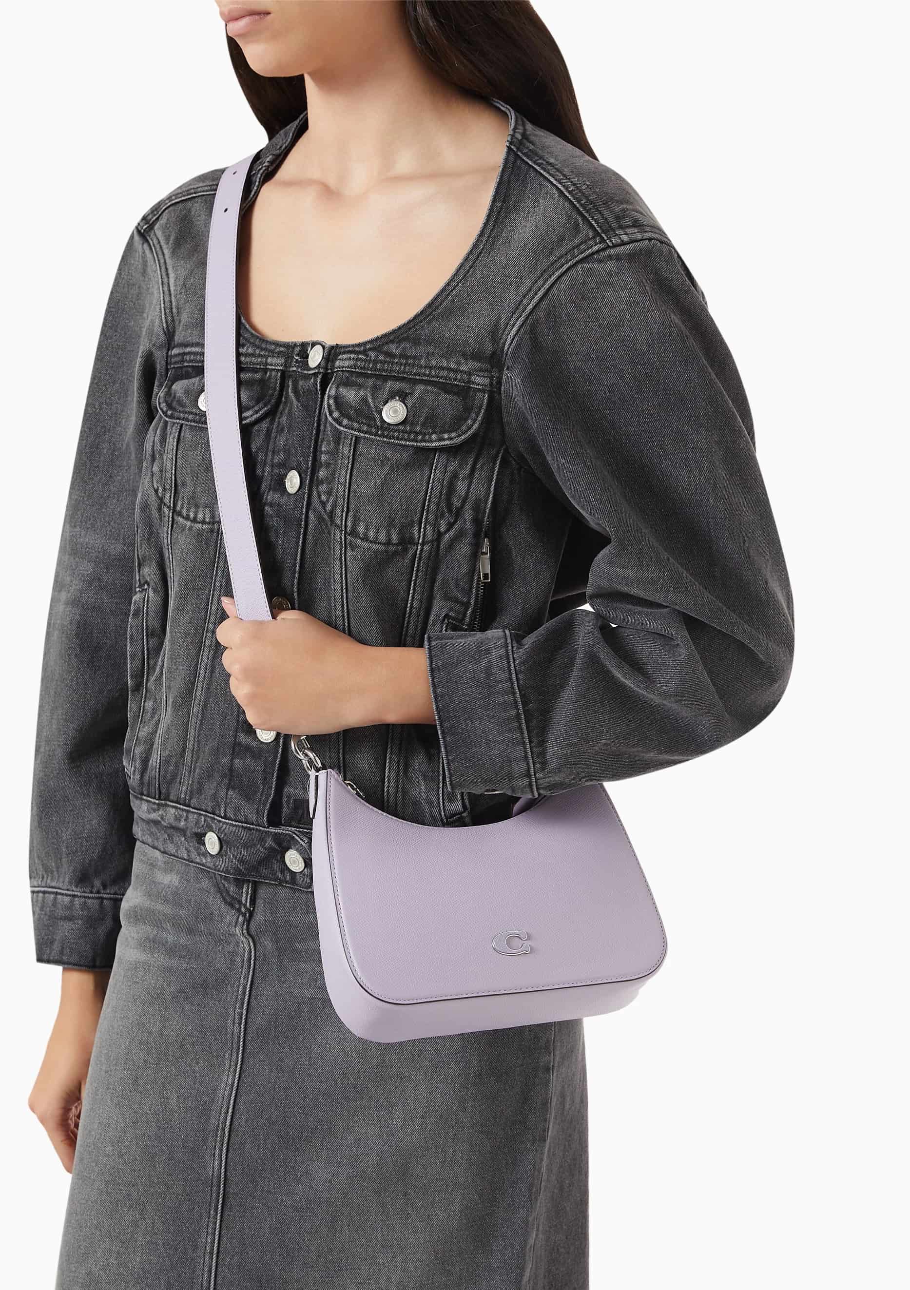 Túi nữ Coach Hobo Crossbody Soft Purple Crossgrain Leather With Signature Canvas CJ842 5