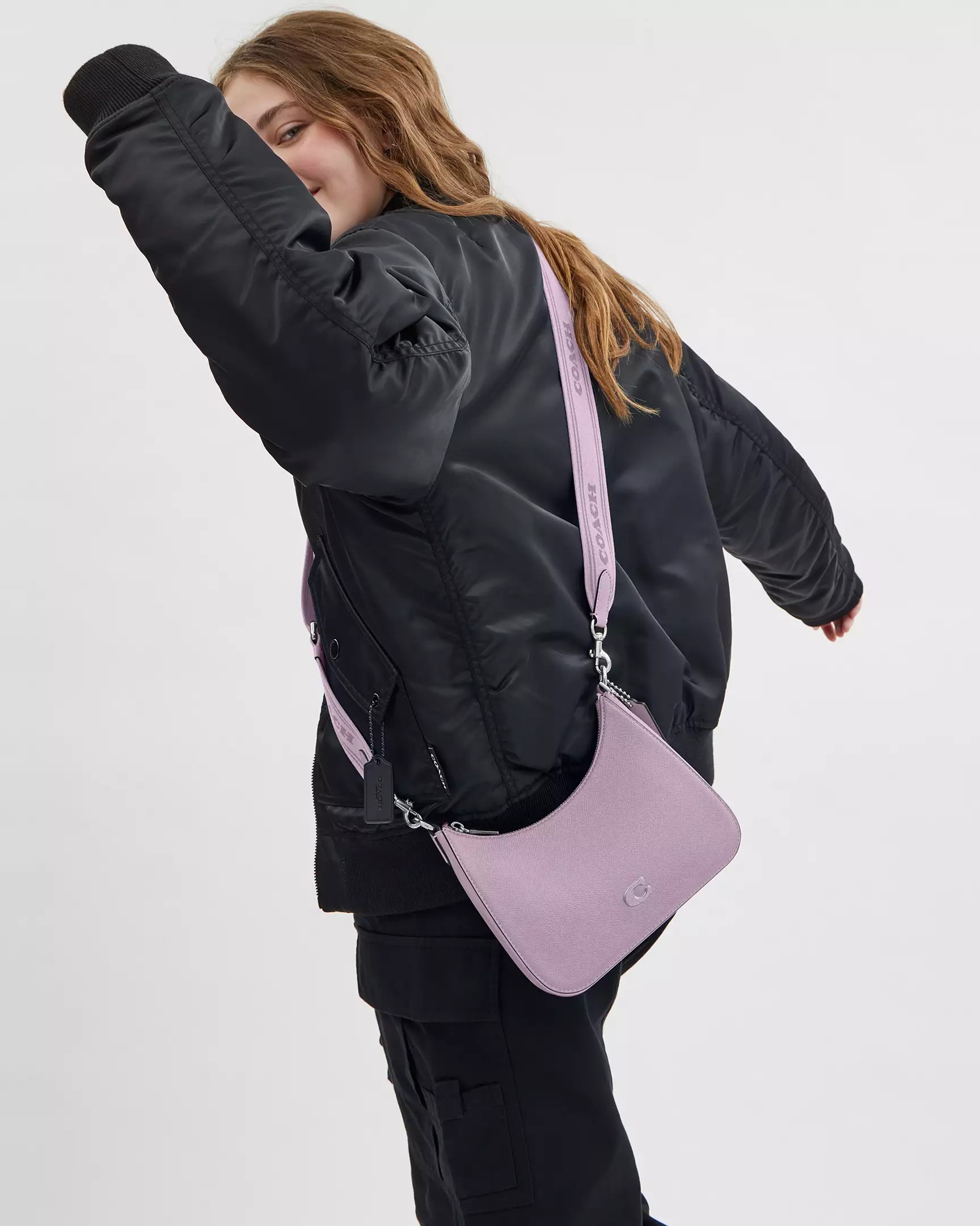 Túi nữ Coach Hobo Crossbody Soft Purple Crossgrain Leather With Signature Canvas CJ842 6