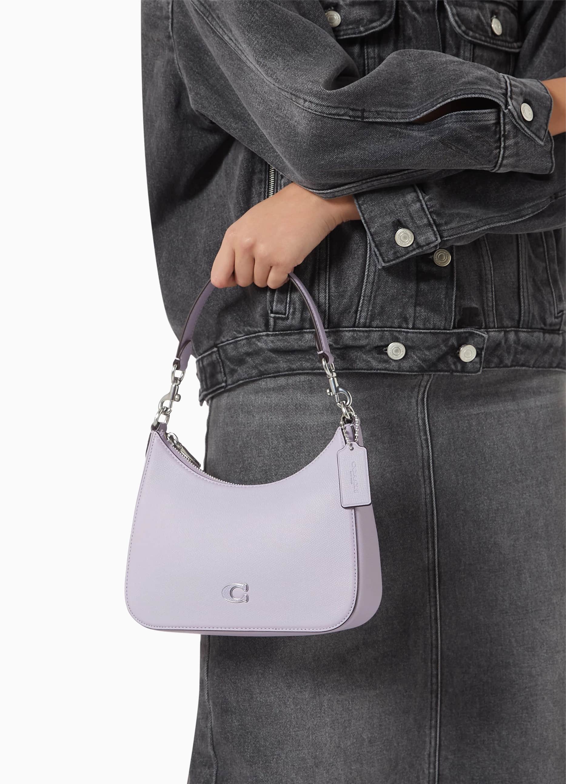 Túi nữ Coach Hobo Crossbody Soft Purple Crossgrain Leather With Signature Canvas CJ842 10