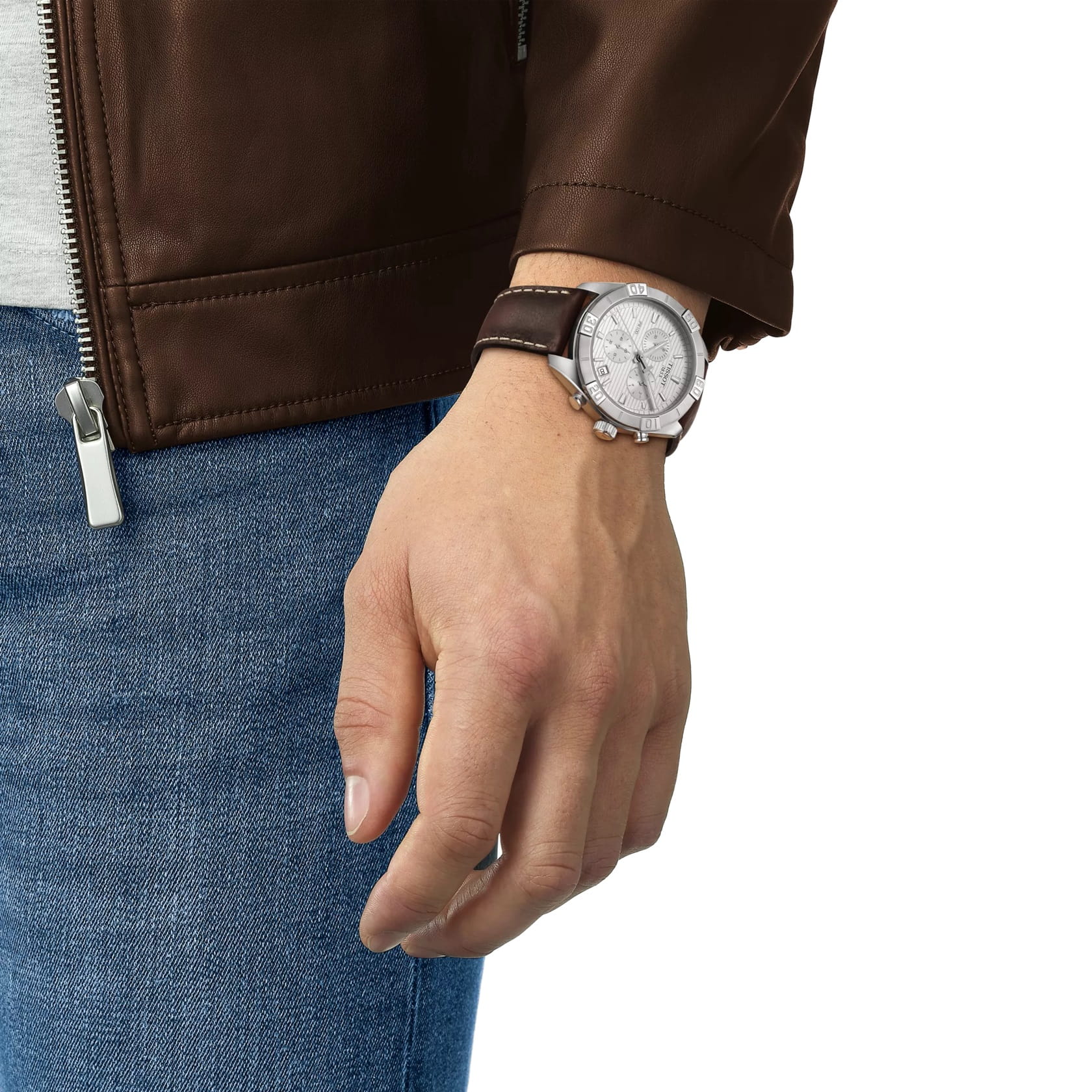 Đồng hồ đeo tay nam Tissot T-Classic PR 100 Sport Gent Chronograph Silver Dial Brown Leather Strap T1016171603100 2