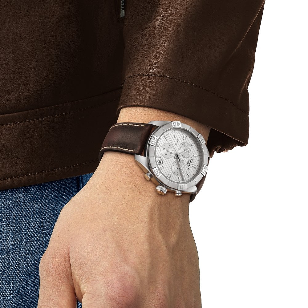 Đồng hồ đeo tay nam Tissot T-Classic PR 100 Sport Gent Chronograph Silver Dial Brown Leather Strap T1016171603100 4