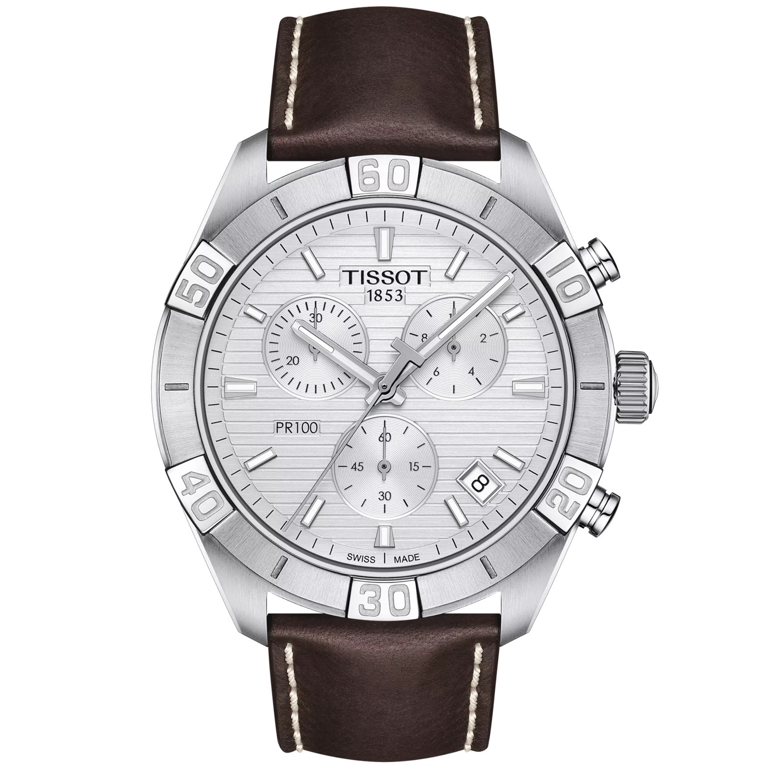 Đồng hồ đeo tay nam Tissot T-Classic PR 100 Sport Gent Chronograph Silver Dial Brown Leather Strap T1016171603100 5
