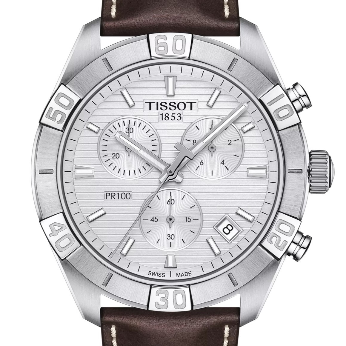Đồng hồ đeo tay nam Tissot T-Classic PR 100 Sport Gent Chronograph Silver Dial Brown Leather Strap T1016171603100 6