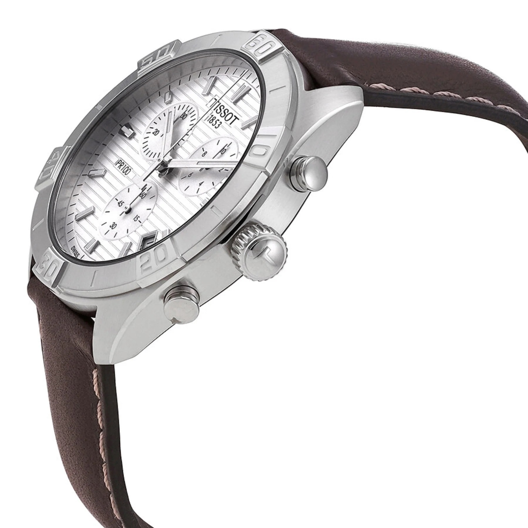 Đồng hồ đeo tay nam Tissot T-Classic PR 100 Sport Gent Chronograph Silver Dial Brown Leather Strap T1016171603100 11