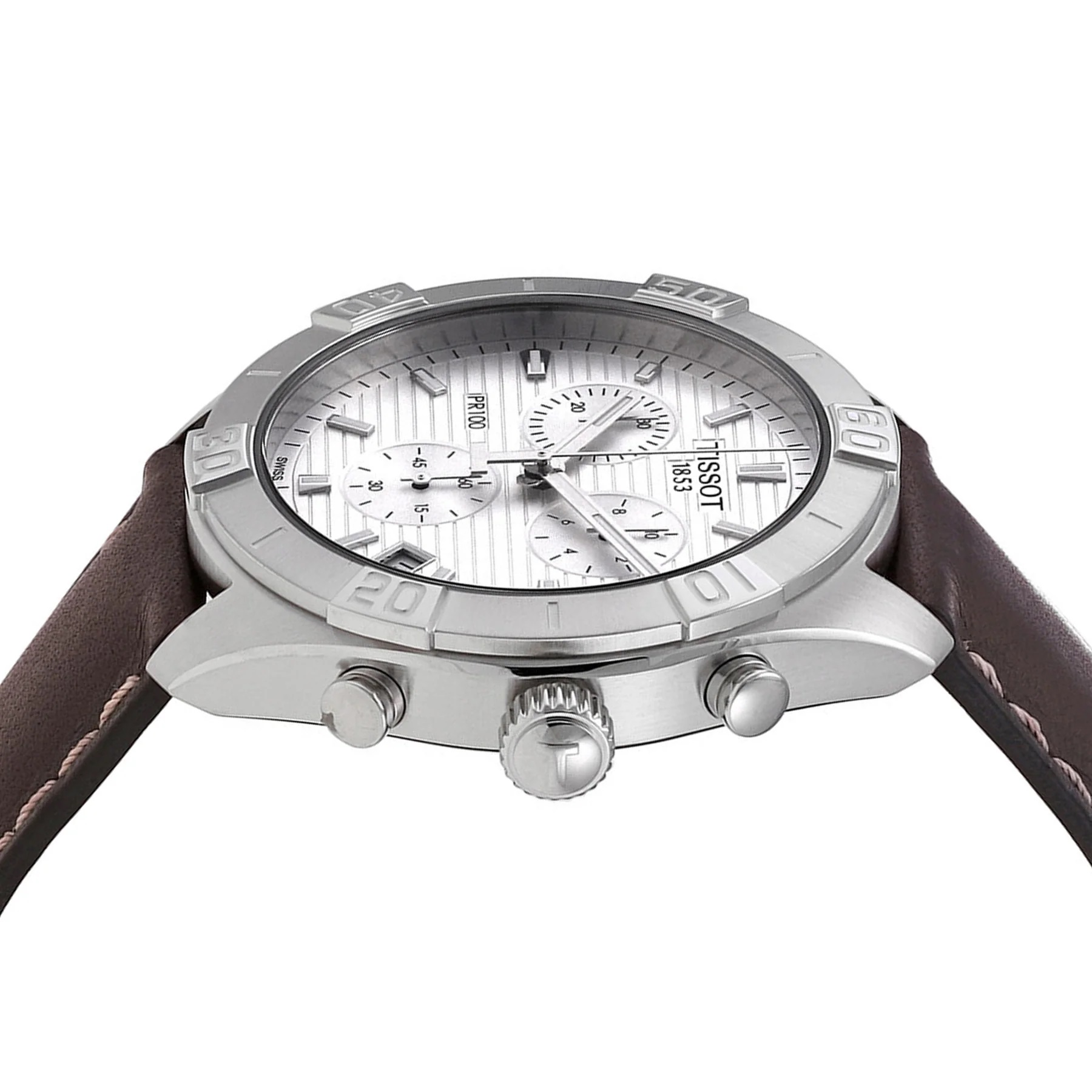 Đồng hồ đeo tay nam Tissot T-Classic PR 100 Sport Gent Chronograph Silver Dial Brown Leather Strap T1016171603100 15