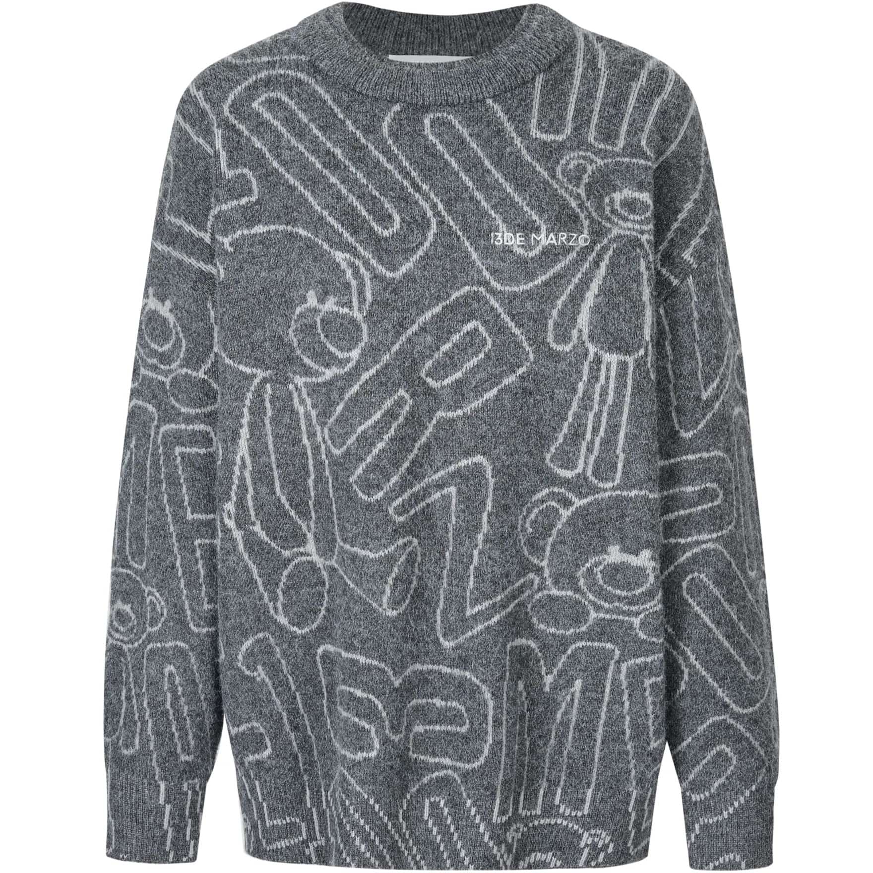 Áo gấu xám 13DE Marzo Bear Logo Sketch Jumper Grey 6