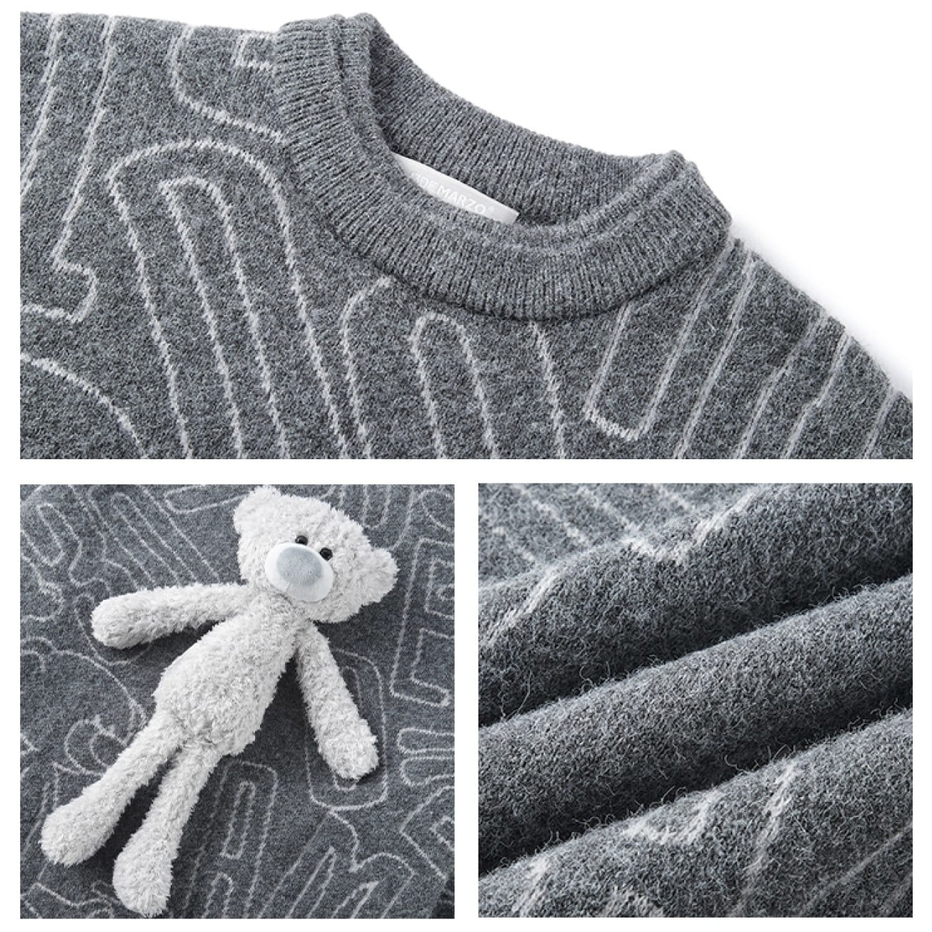 Áo gấu xám 13DE Marzo Bear Logo Sketch Jumper Grey 7