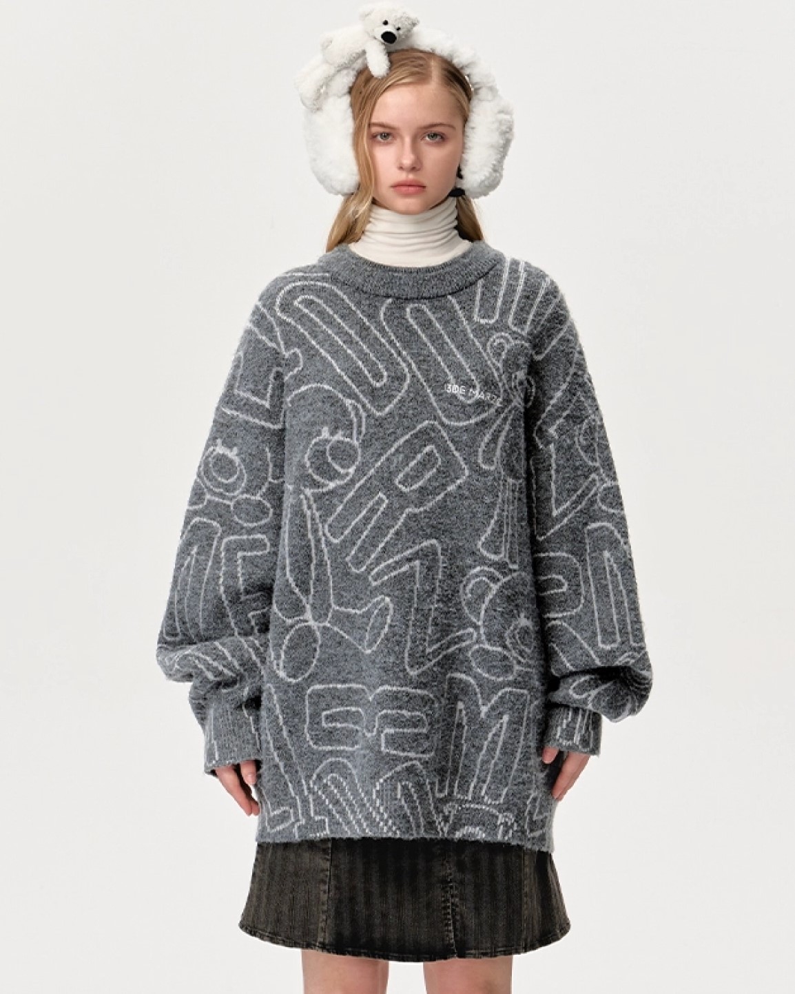Áo gấu xám 13DE Marzo Bear Logo Sketch Jumper Grey 10