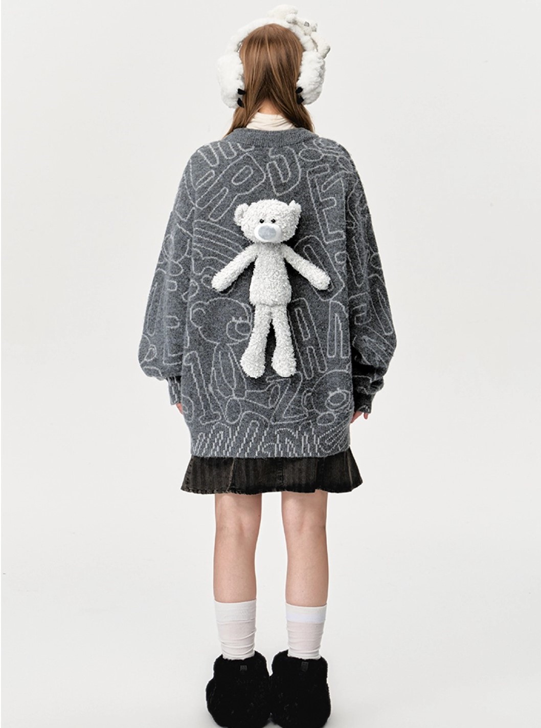 Áo gấu xám 13DE Marzo Bear Logo Sketch Jumper Grey 12