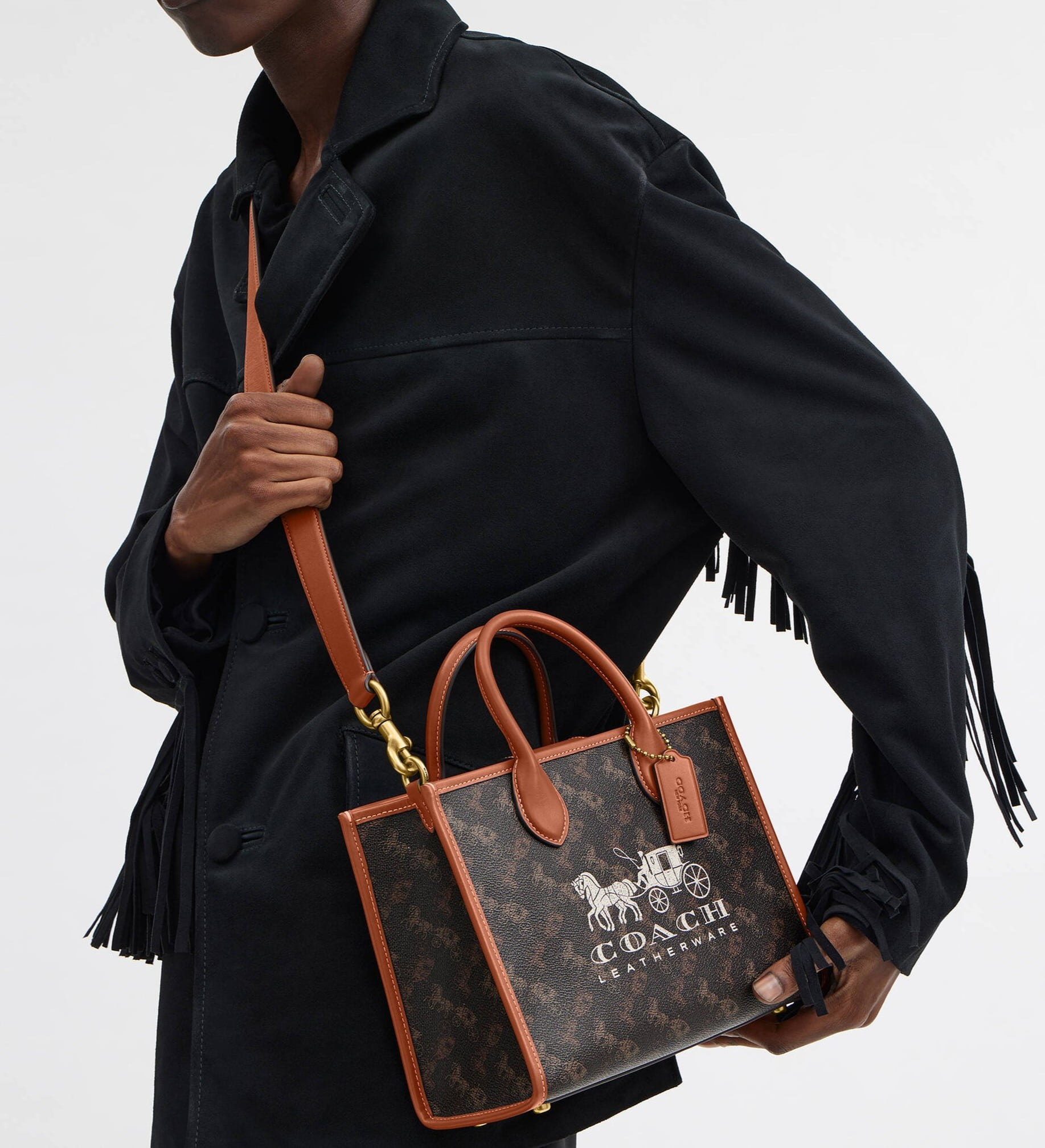 Túi xách Coach nữ Ace Tote 26 With Horse And Carriage Print Dark Brown CR680 3