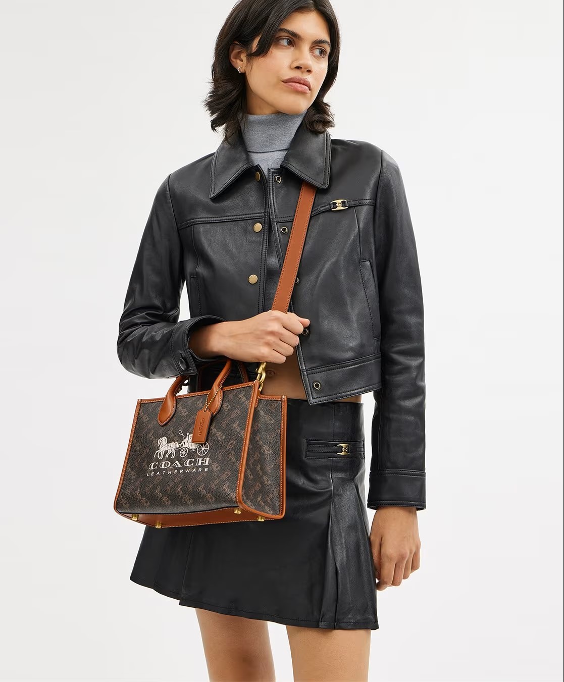 Túi xách Coach nữ Ace Tote 26 With Horse And Carriage Print Dark Brown CR680 5
