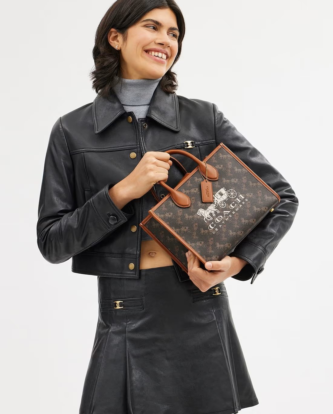 Túi xách Coach nữ Ace Tote 26 With Horse And Carriage Print Dark Brown CR680 11