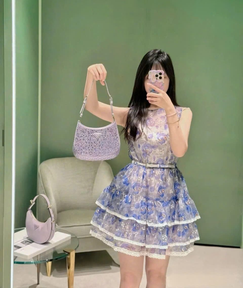 Đầm nữ Prada Floral Ruffle-Trim Woven Mini Dress 6