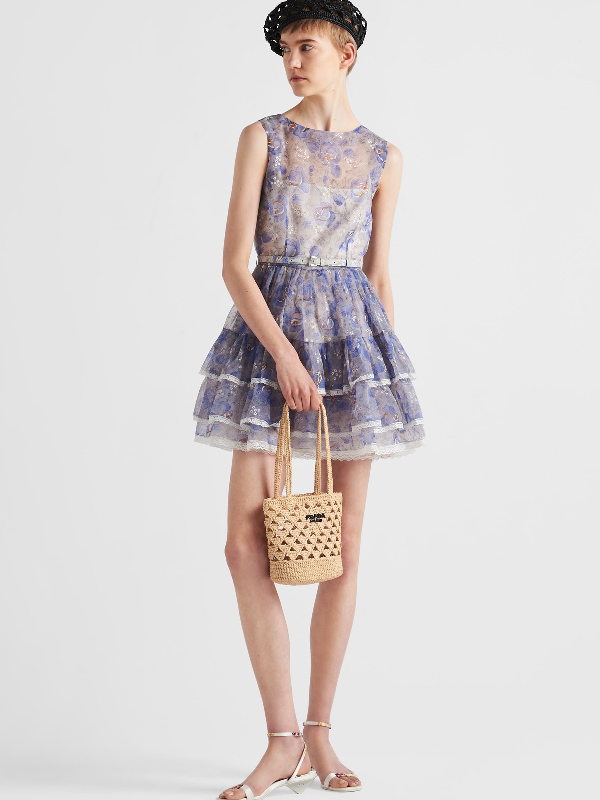 Đầm nữ Prada Floral Ruffle-Trim Woven Mini Dress 7