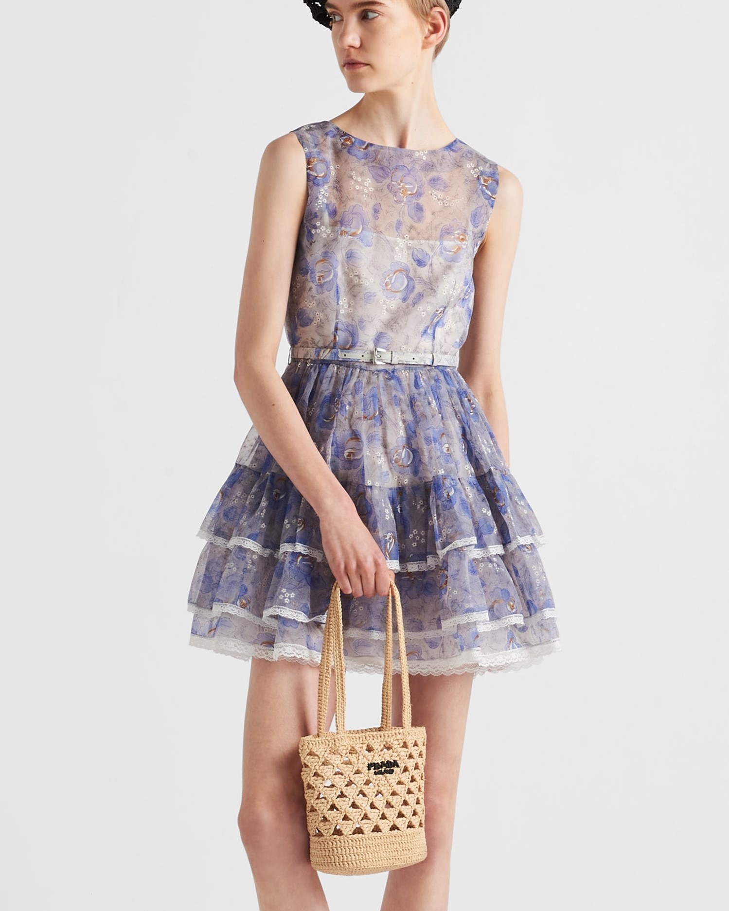 Đầm nữ Prada Floral Ruffle-Trim Woven Mini Dress 8