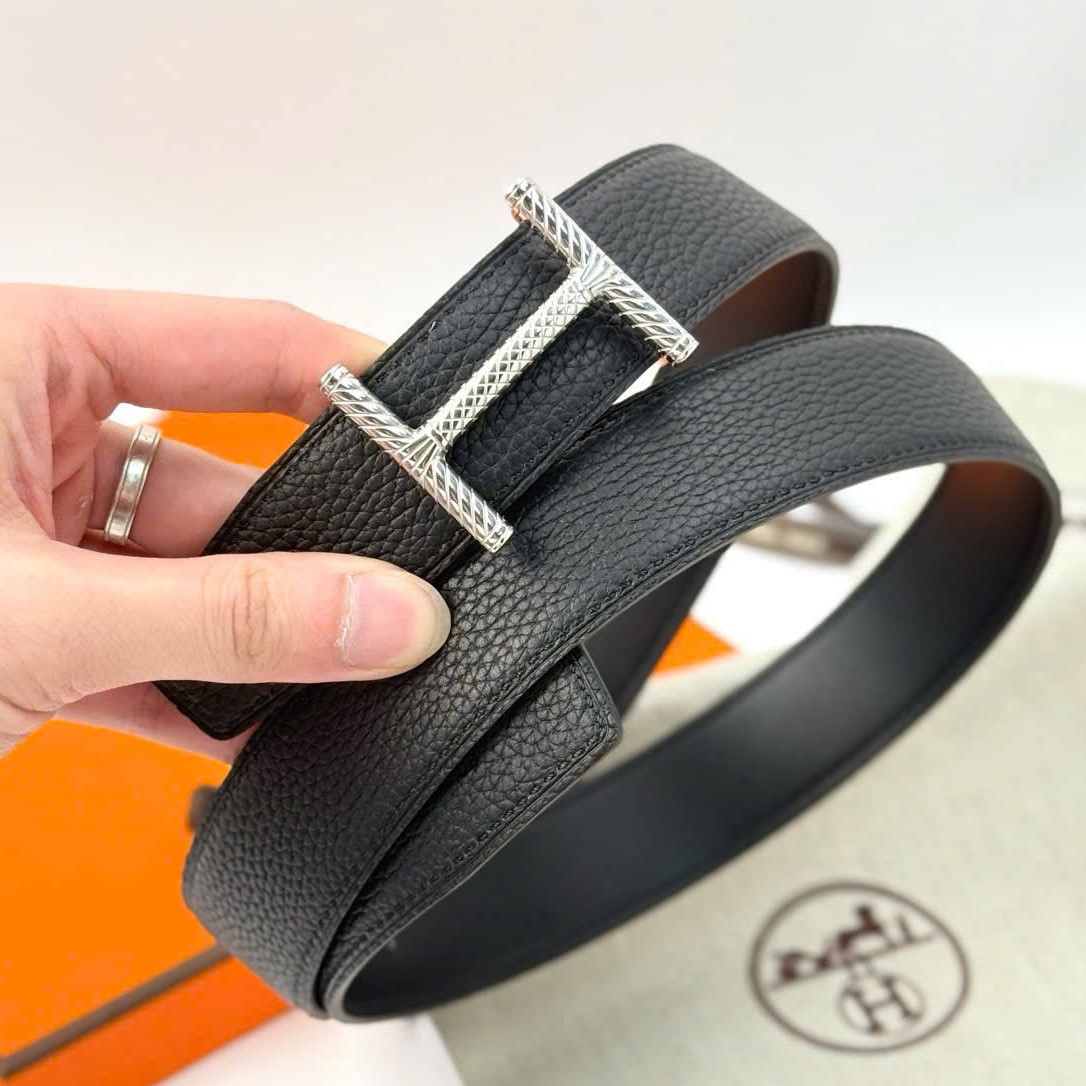 Dây nịt Hermes H Hisseo Belt Buckle Reversible Leather Strap Noir 32 mm 4