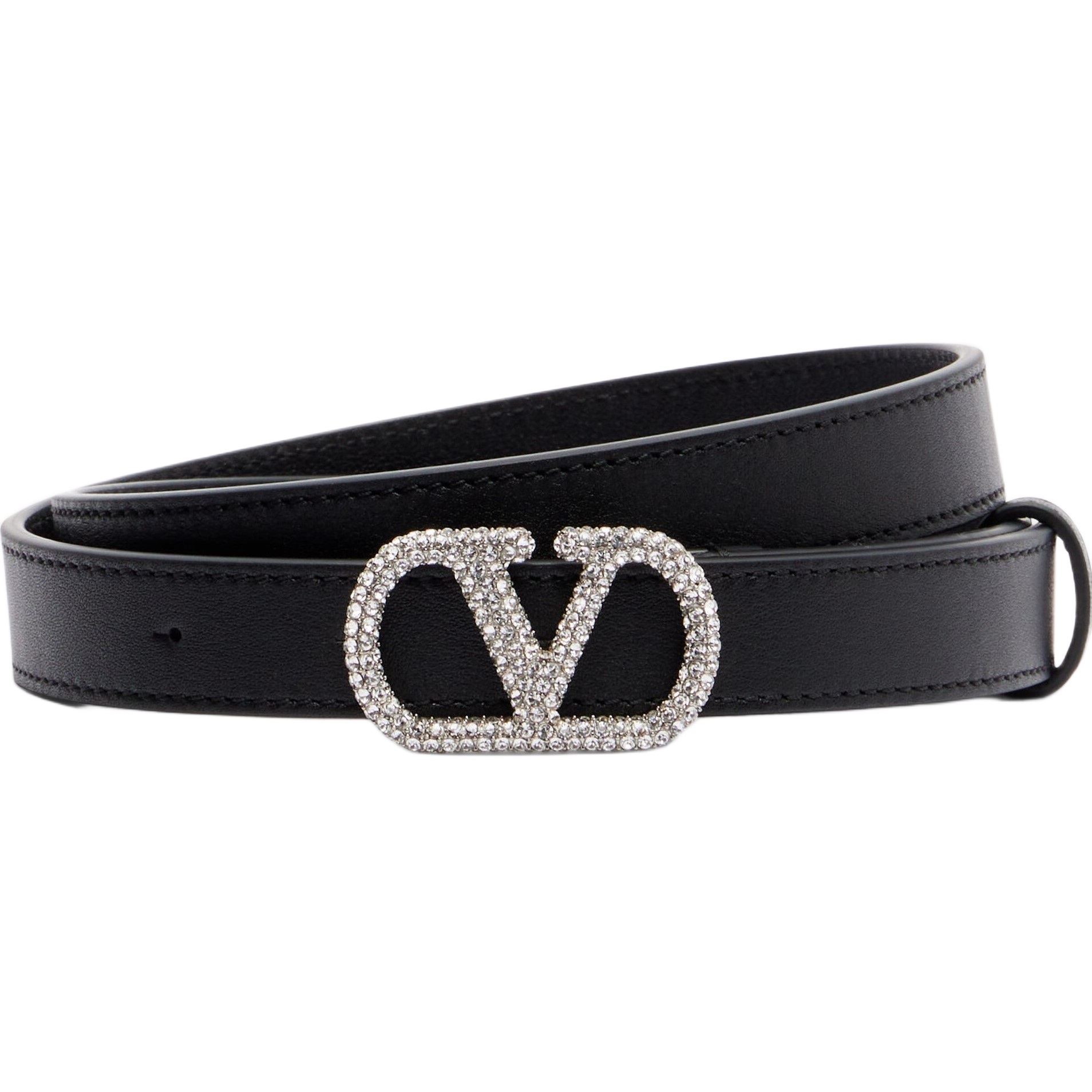 Dây nịt Valentino Garavani VLogo Crystal-embellished Leather Belt 1