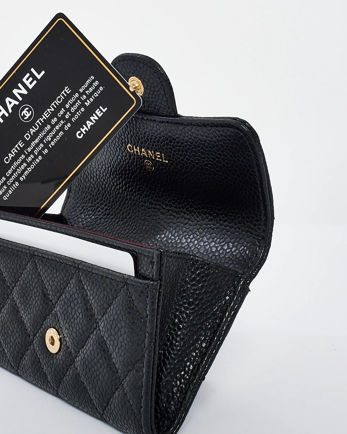 Ví cầm tay mini Chanel Black Caviar Leather Classic Flap Card Holder 10