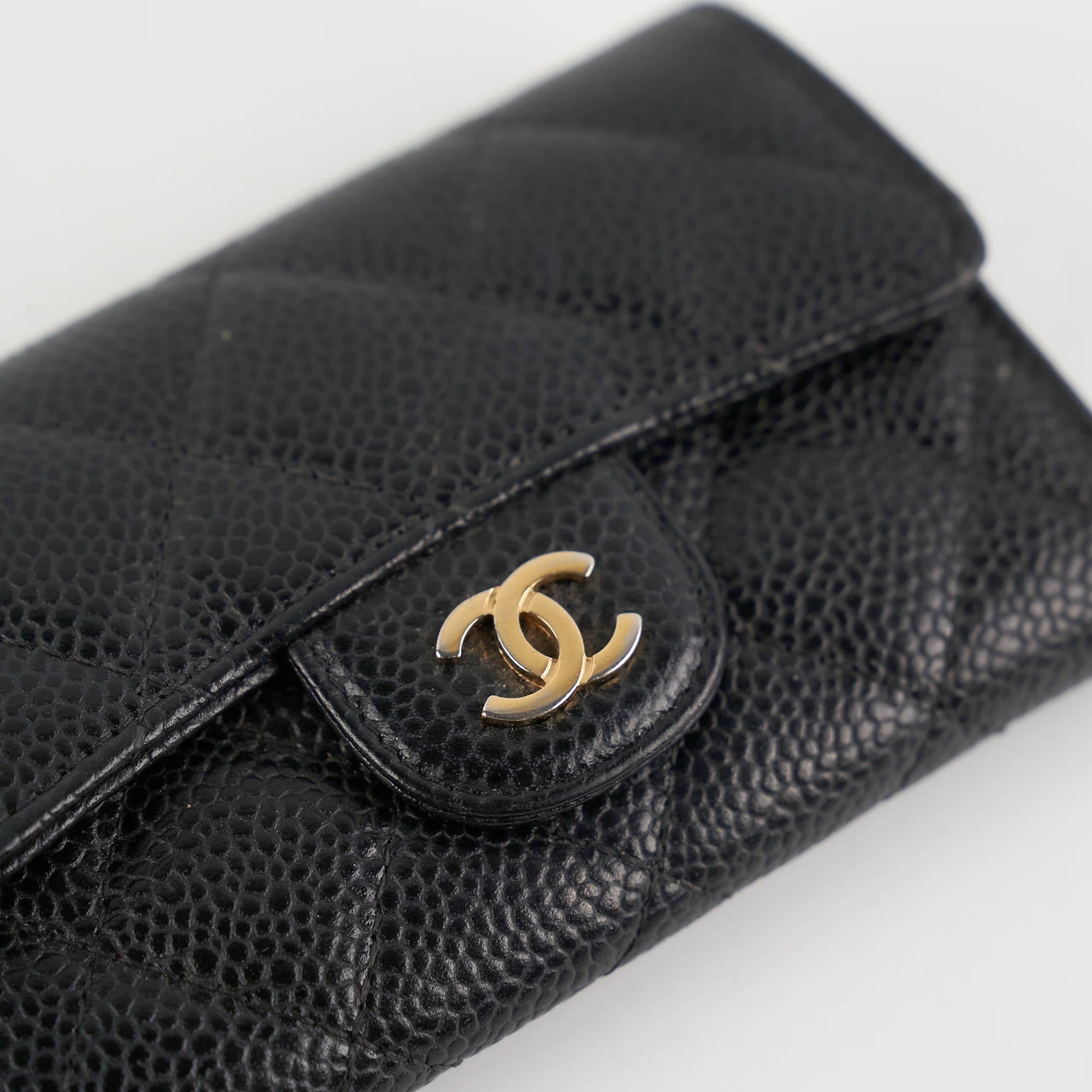 Ví cầm tay mini Chanel Black Caviar Leather Classic Flap Card Holder 9