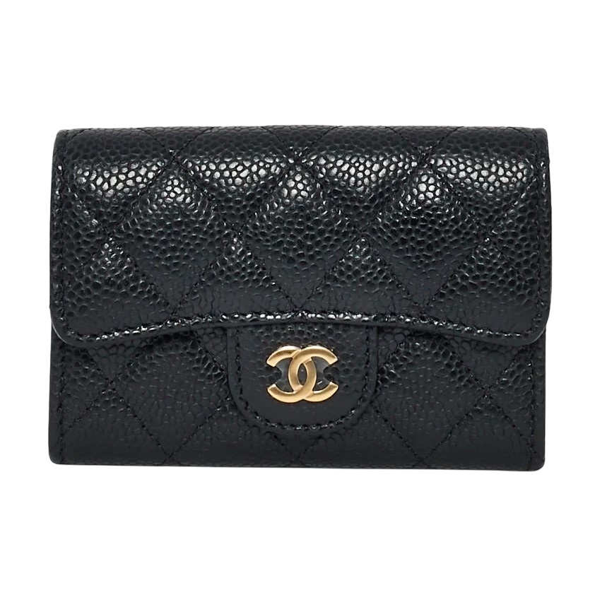 Ví cầm tay mini Chanel Black Caviar Leather Classic Flap Card Holder 14