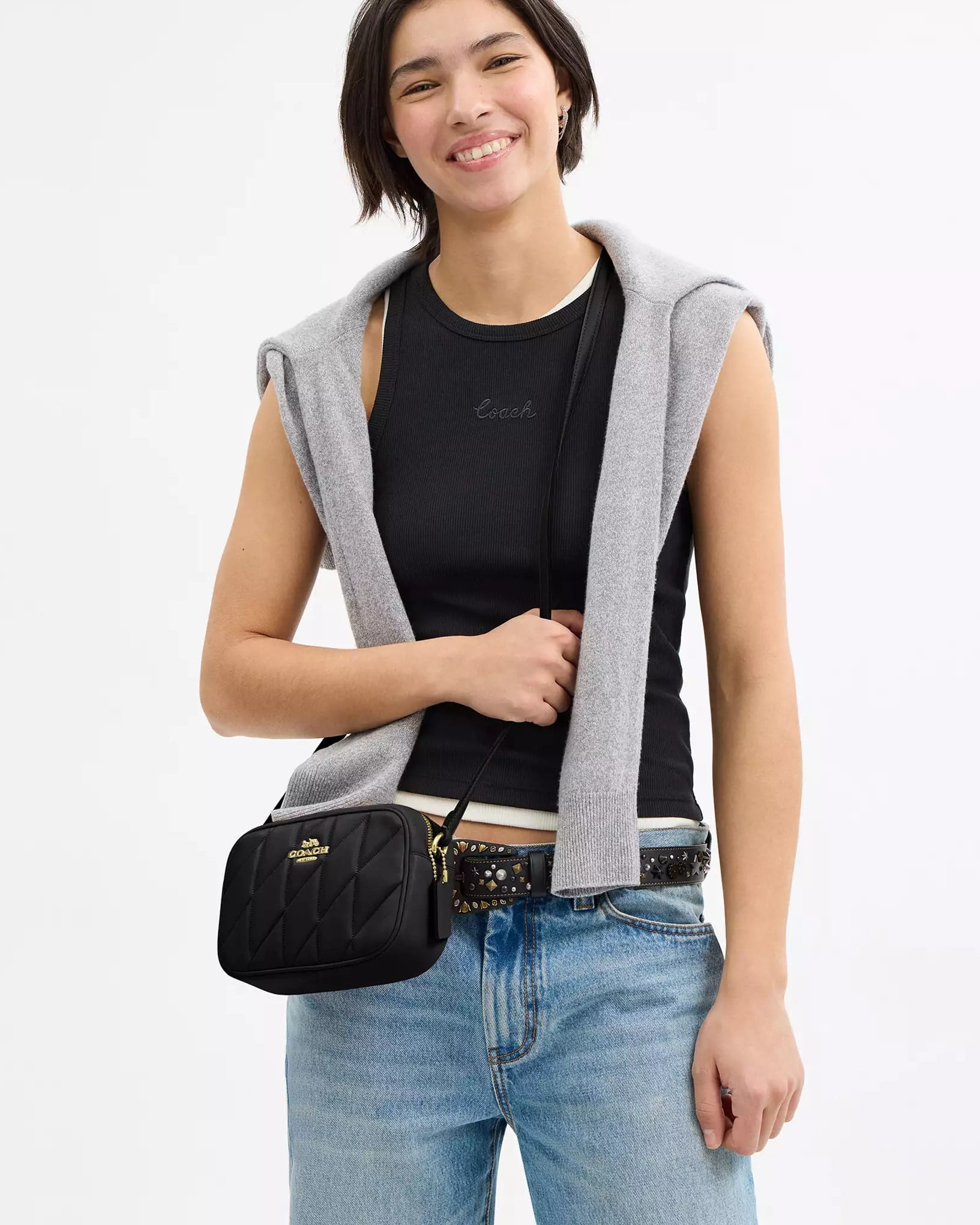 Túi đeo chéo Coach nữ Mini Jamie Camera Bag With Quilting Black CY779 3