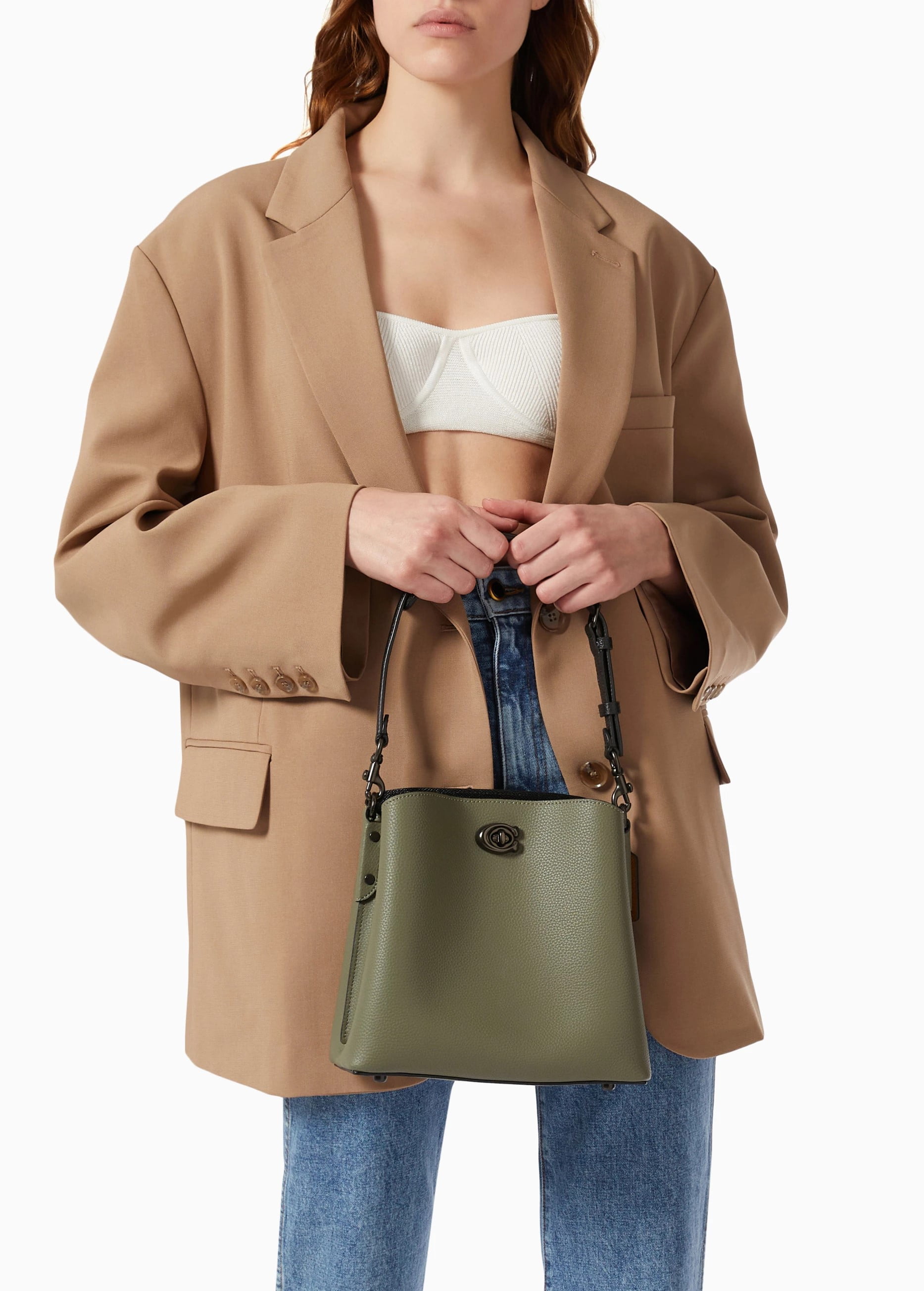 Túi xách xanh rêu Coach Willow Bucket Bag In Colorblock Army Green Multicolour C3766 8