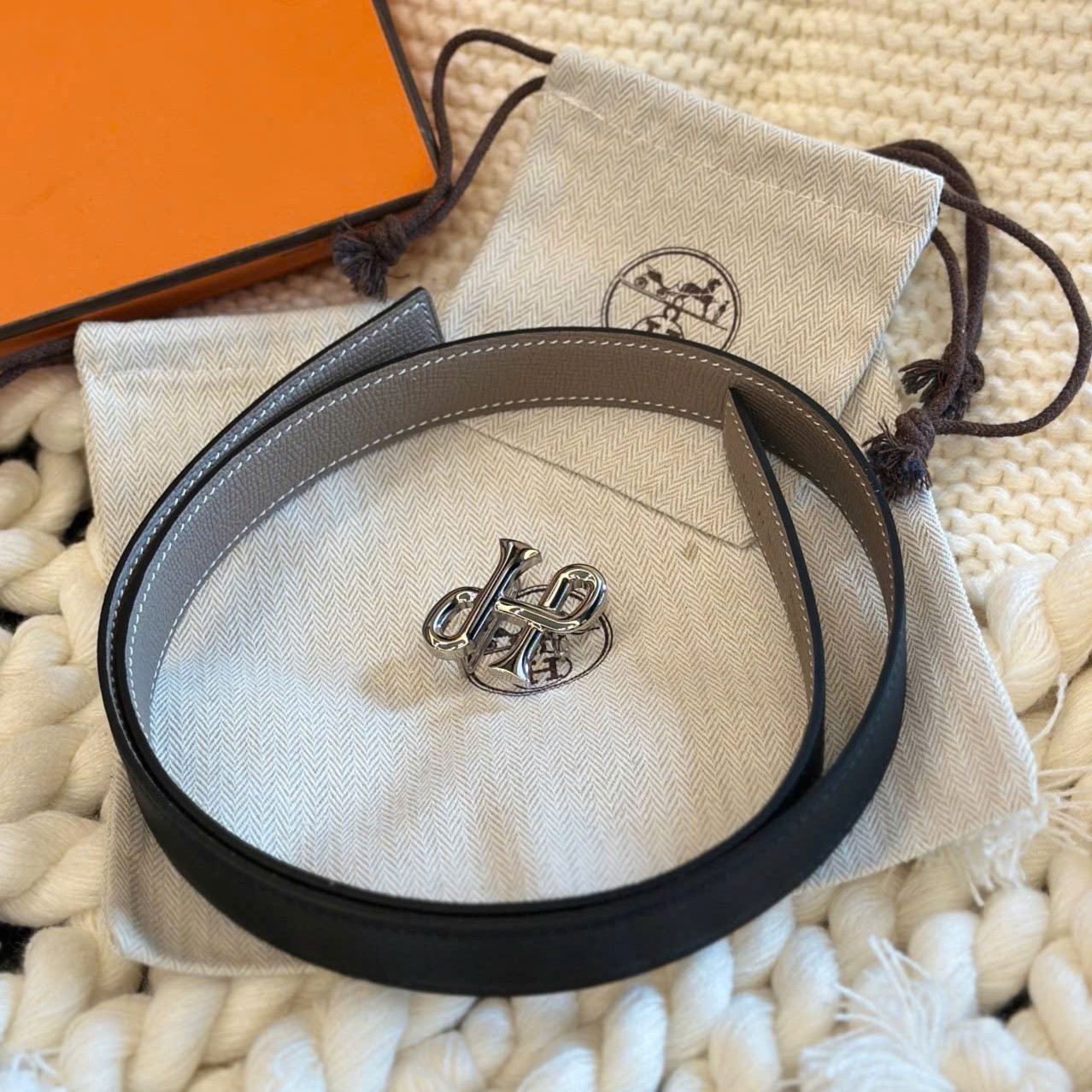 Thắt lưng nữ Hermes Cor Baroque Belt Buckle Reversible Leather Strap Étoupe 24 mm 2