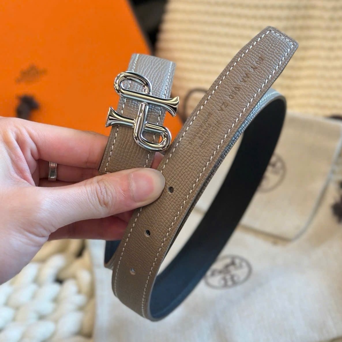 Thắt lưng nữ Hermes Cor Baroque Belt Buckle Reversible Leather Strap Étoupe 24 mm 3