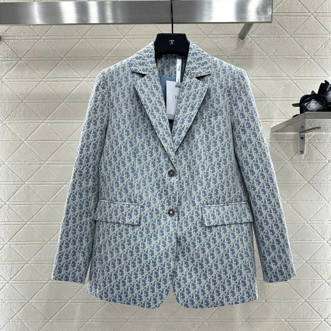 Áo khoác vest xanh dương họa tiết hãng Dior 5