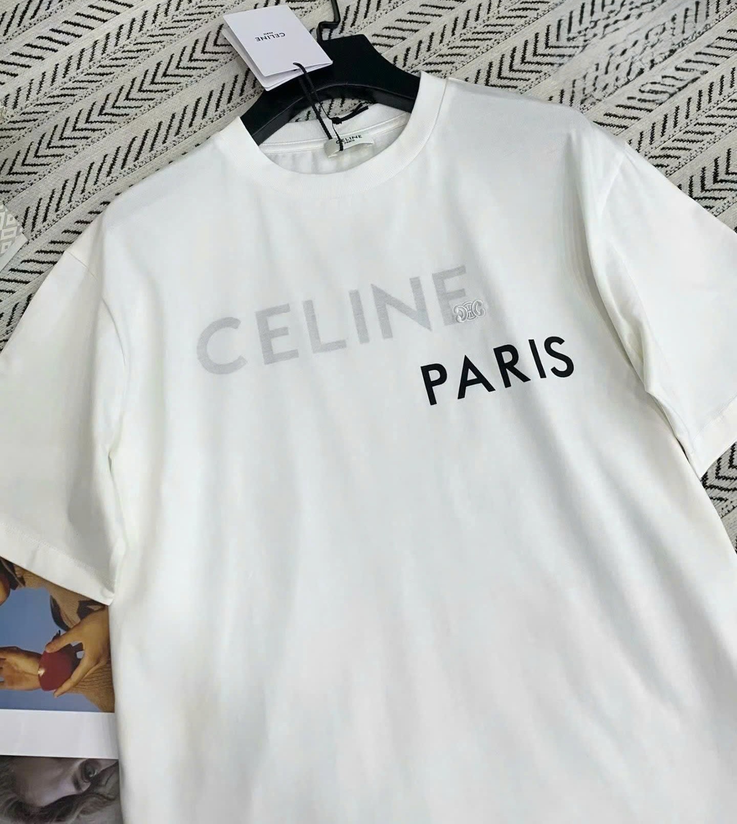 Áo thun trắng Celine Double Layered T-shirt In Fine Cotton Jersey 6