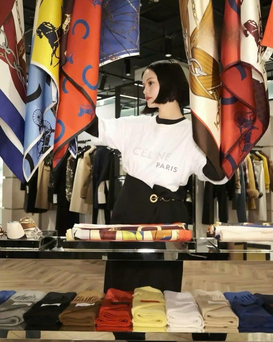 Áo thun trắng Celine Double Layered T-shirt In Fine Cotton Jersey 11