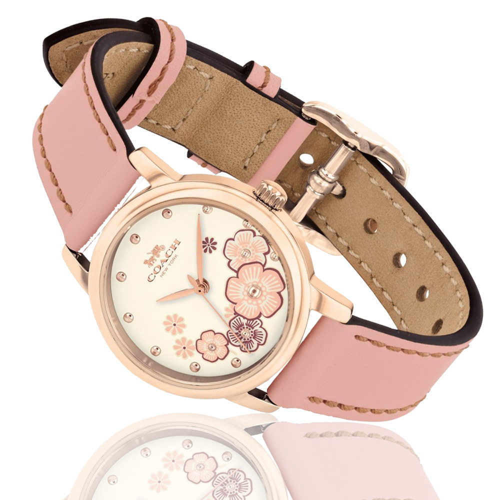 ĐỒNG HỒ NỮ DÂY DA HỒNG COACH FLORAL GRAND ANALOG QUART GOLD STAINLESS STEEL PINK LEATHER STRAP WOMEN WATCH 14503060 2