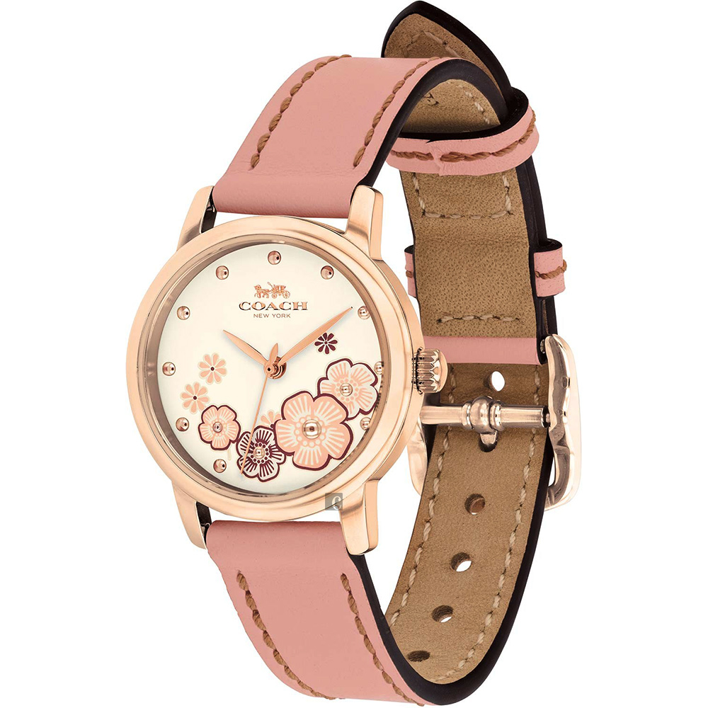 ĐỒNG HỒ NỮ DÂY DA HỒNG COACH FLORAL GRAND ANALOG QUART GOLD STAINLESS STEEL PINK LEATHER STRAP WOMEN WATCH 14503060 3