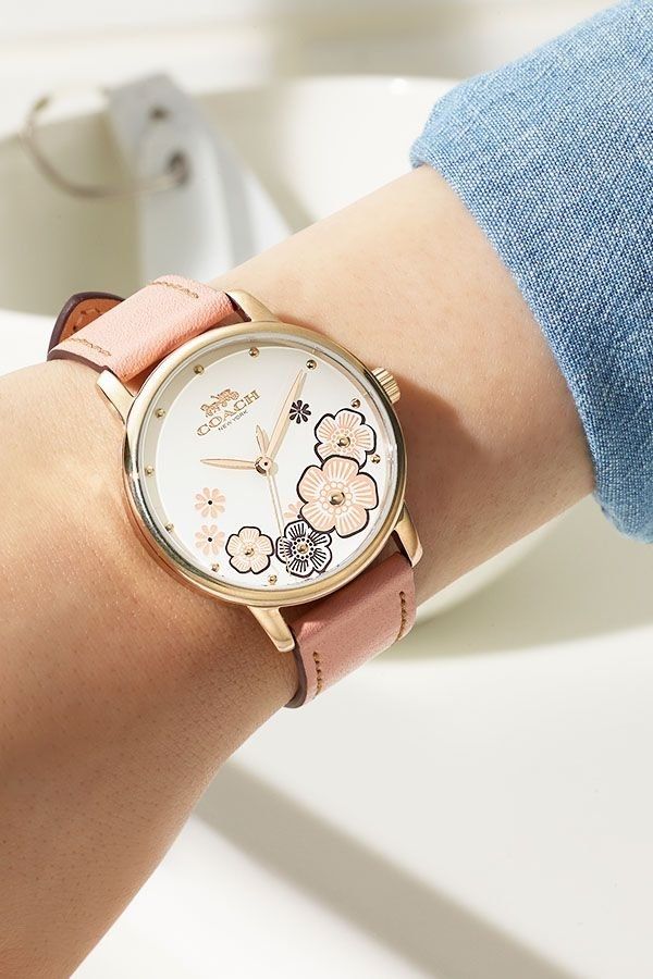 ĐỒNG HỒ NỮ DÂY DA HỒNG COACH FLORAL GRAND ANALOG QUART GOLD STAINLESS STEEL PINK LEATHER STRAP WOMEN WATCH 14503060 5