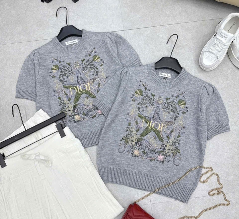 Áo len xám nữ Dior họa tiết ngôi sao 3