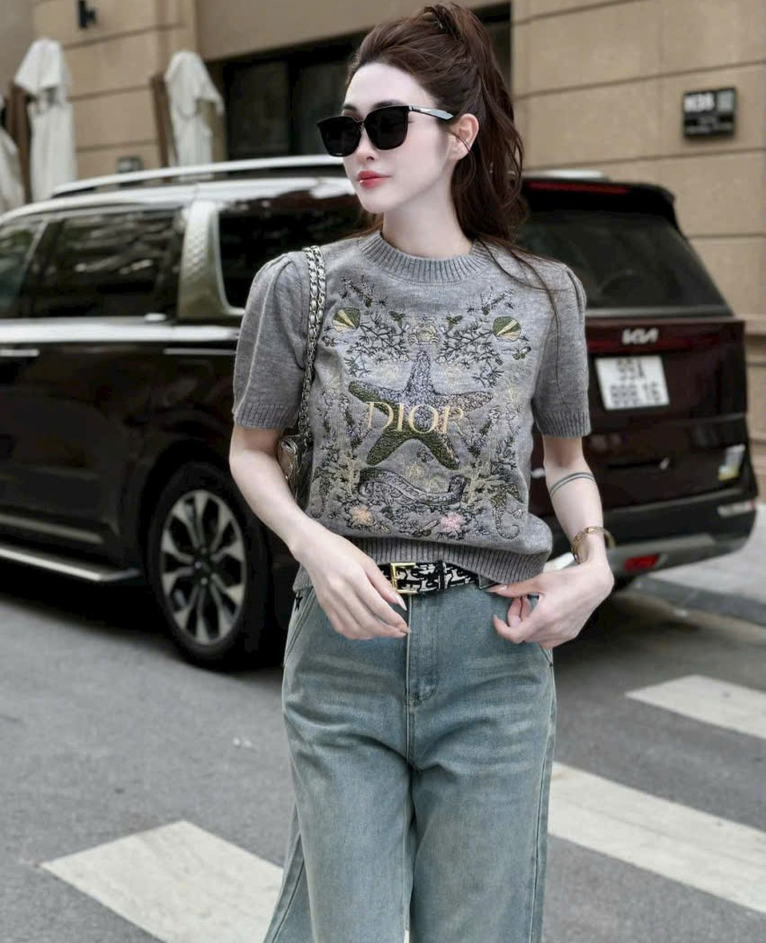 Áo len xám nữ Dior họa tiết ngôi sao 4