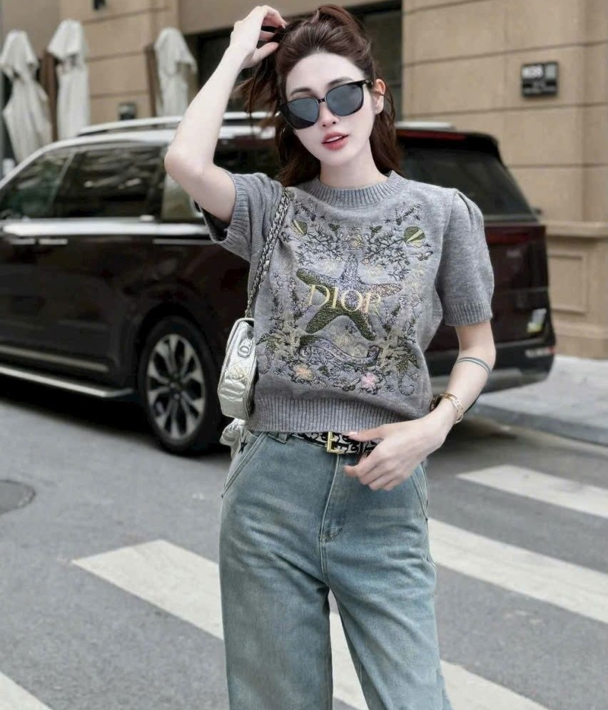 Áo len xám nữ Dior họa tiết ngôi sao 6