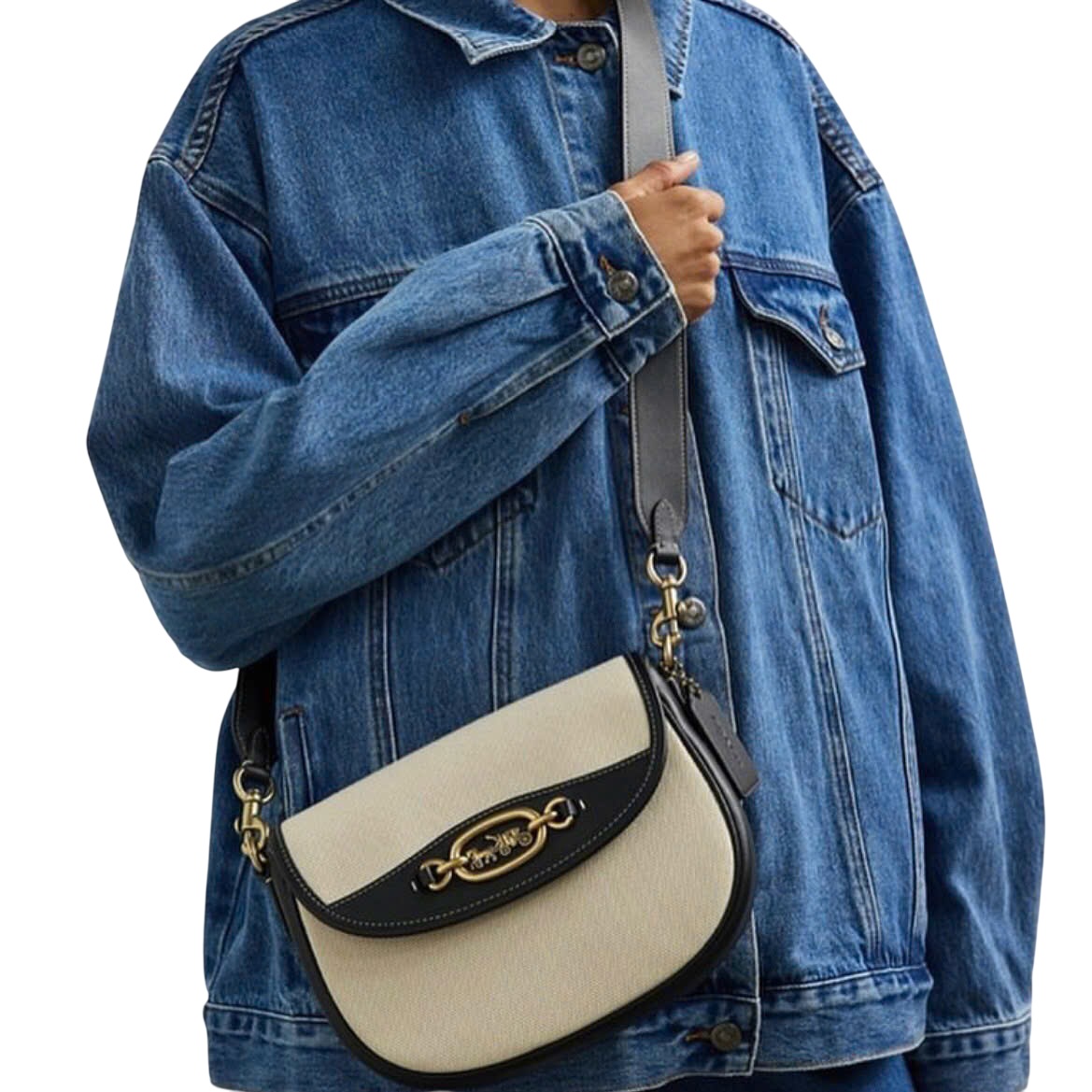 Túi đeo chéo Coach Harley Shoulder Bag Salt Stone Black CR738 4