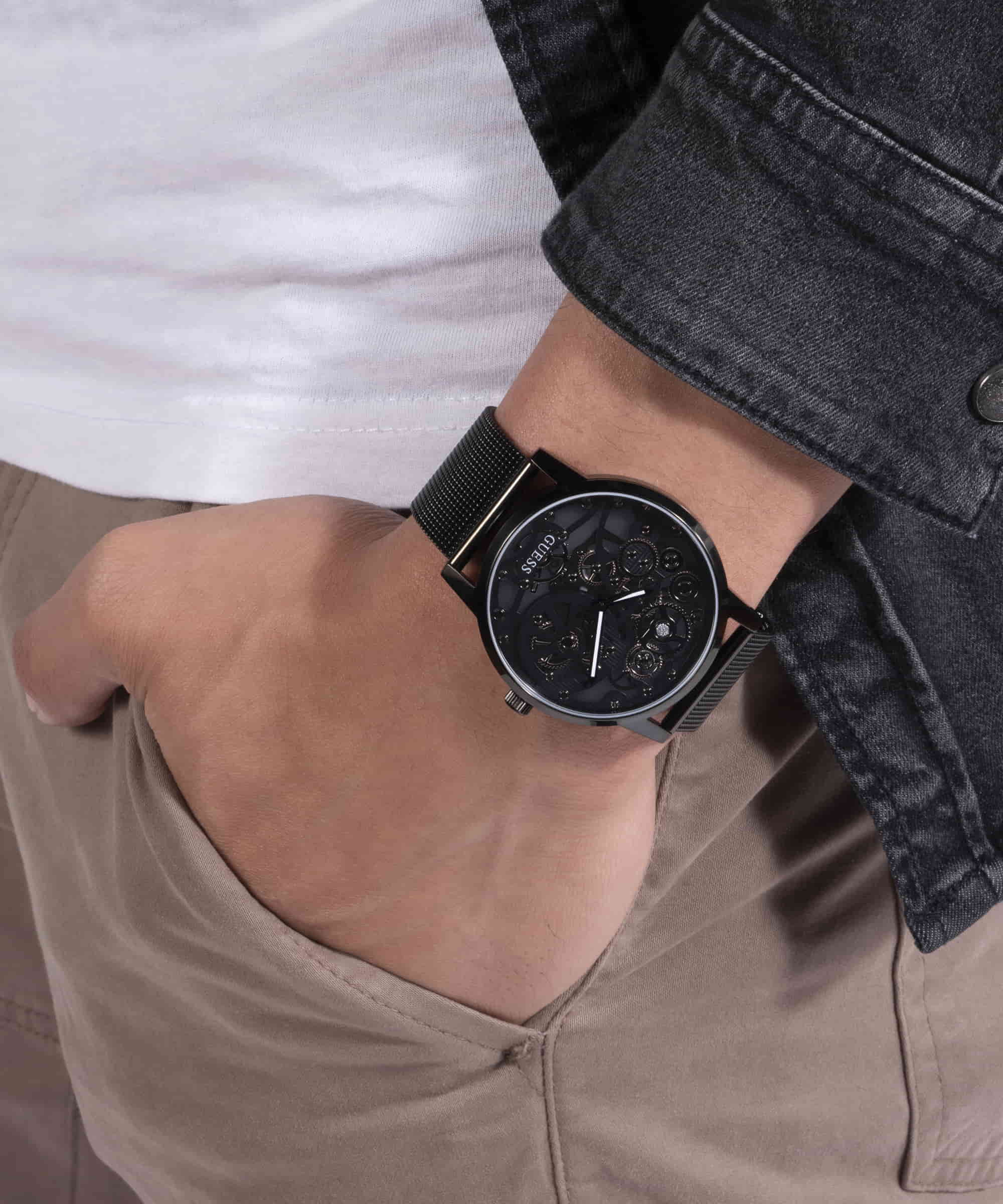 Đồng hồ nam dây kim loại đen Guess Analog Watch For Men BlackMesh Polished Bracelet GW0538G3 3