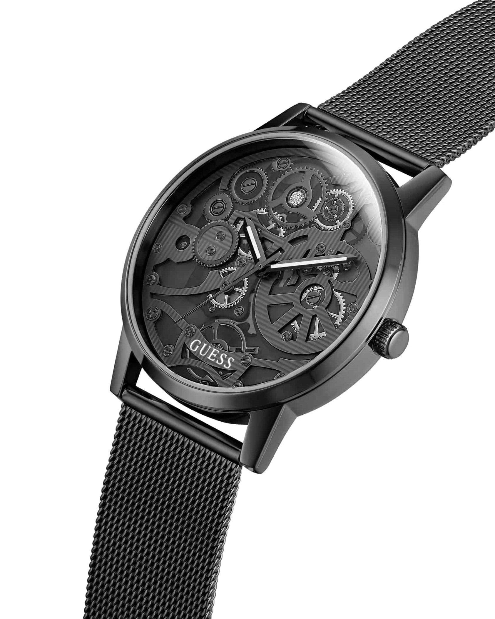 Đồng hồ nam dây kim loại đen Guess Analog Watch For Men BlackMesh Polished Bracelet GW0538G3 4