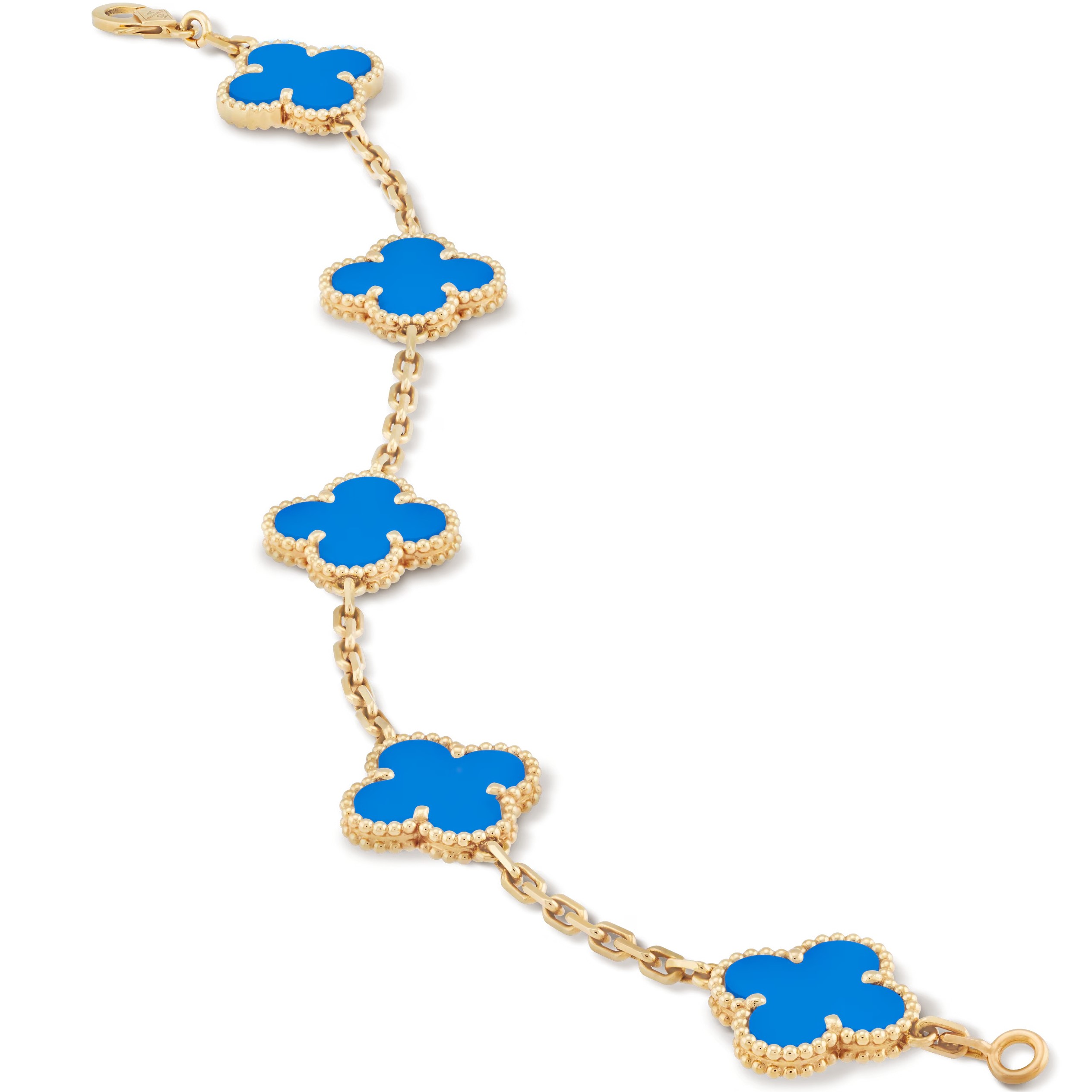 Lắc đeo tay cỏ 4 lá Van Cleef Arpels Vintage Alhambra 5 Motifs Bracelet Yellow Gold Blue Agate VCARP34900 2