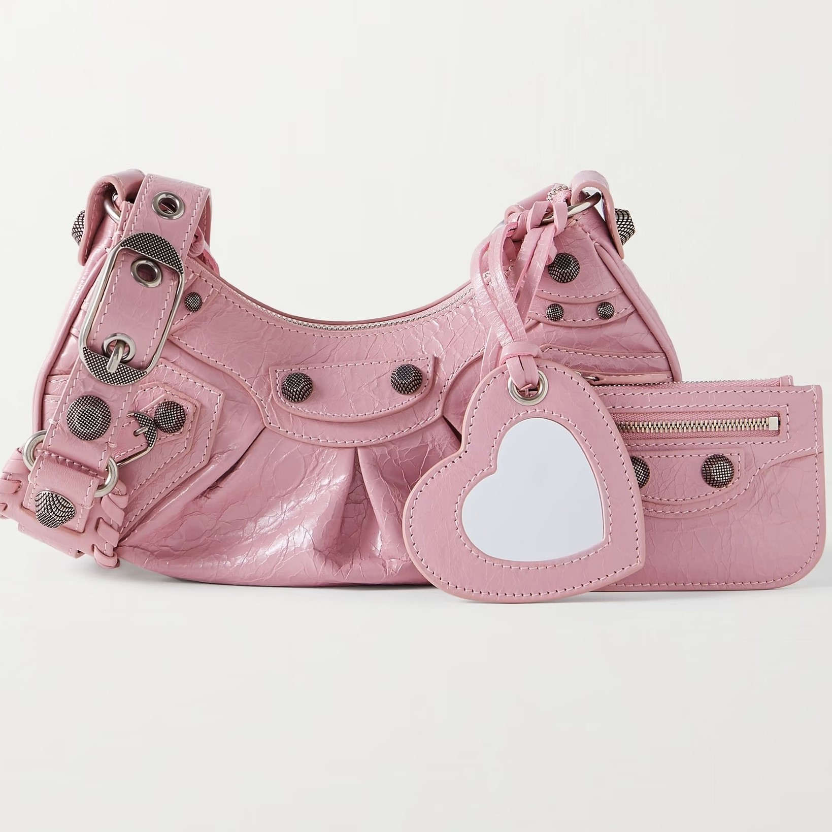 TÚI XÁCH NỮ BALENCIAGA PINK LE CAGOLE XS STUDDED CRINKLED LEATHER SHOULDER BAG 1
