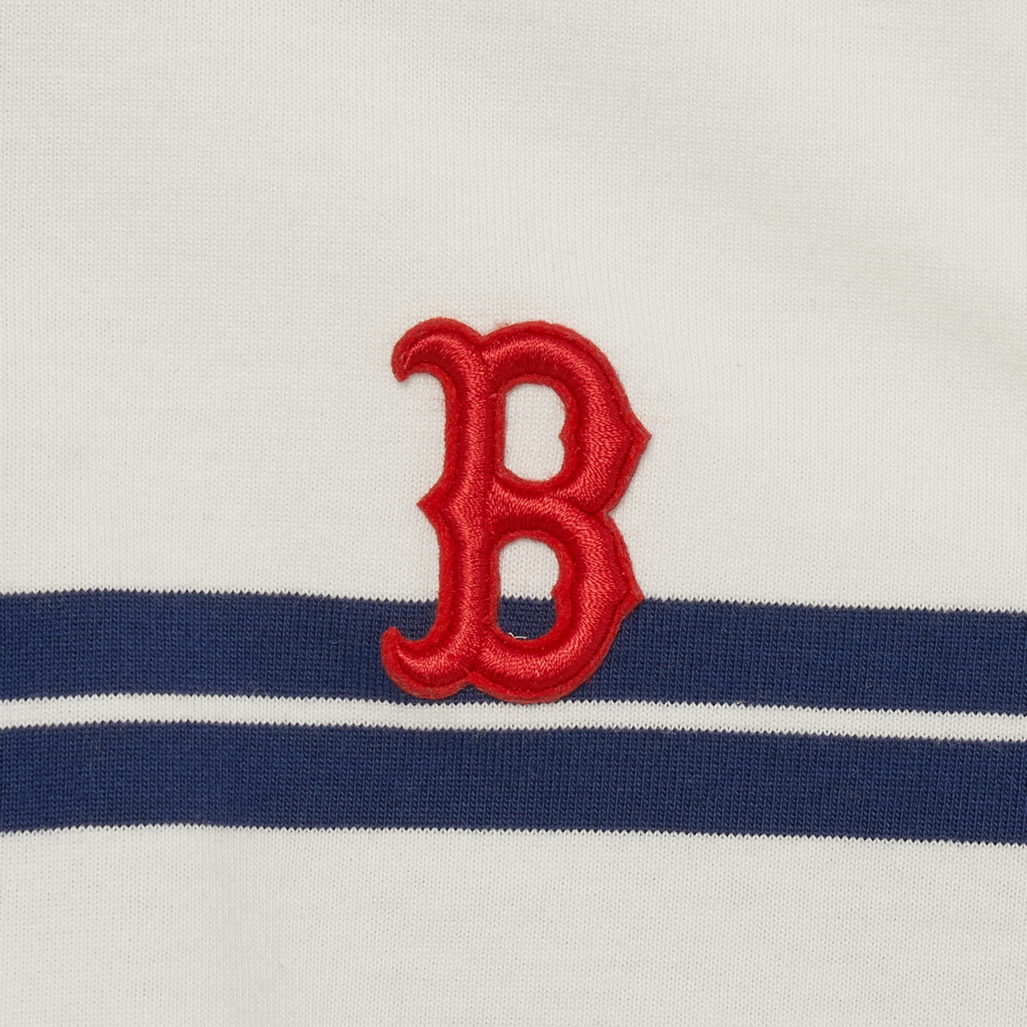 ÁO THUN NỮ POLO MÀU TRẮNG PHỐI XANH MLB B VARSITY STRIPED CROP COLLAR T-SHIRT BOSTON RED SOX 3FPQV0133-43IVS MÀU TRẮNG SỌC XANH NAVY 18