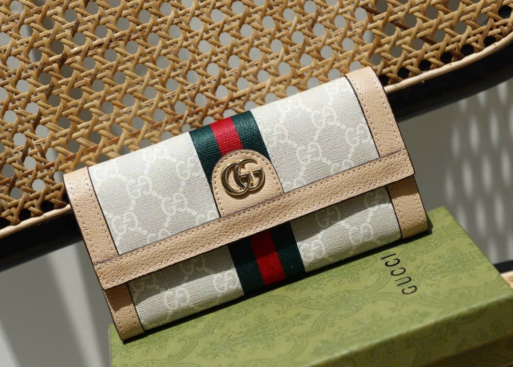 VÍ NỮ DÀI NẤP GẬP GUCCI OPHIDIA GG CONTINENTAL WALLET WITH BEIGE AND WHITE GG SUPREME CANVAS 1