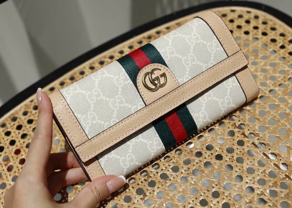 VÍ NỮ DÀI NẤP GẬP GUCCI OPHIDIA GG CONTINENTAL WALLET WITH BEIGE AND WHITE GG SUPREME CANVAS 6