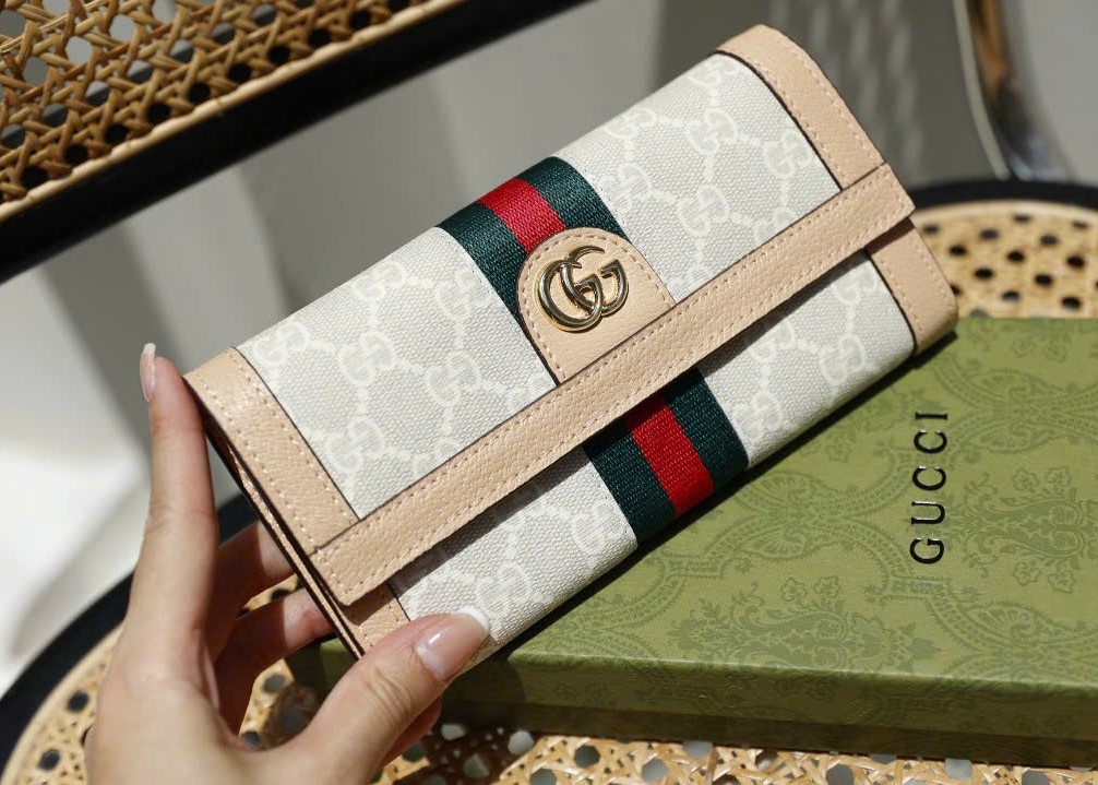 VÍ NỮ DÀI NẤP GẬP GUCCI OPHIDIA GG CONTINENTAL WALLET WITH BEIGE AND WHITE GG SUPREME CANVAS 8