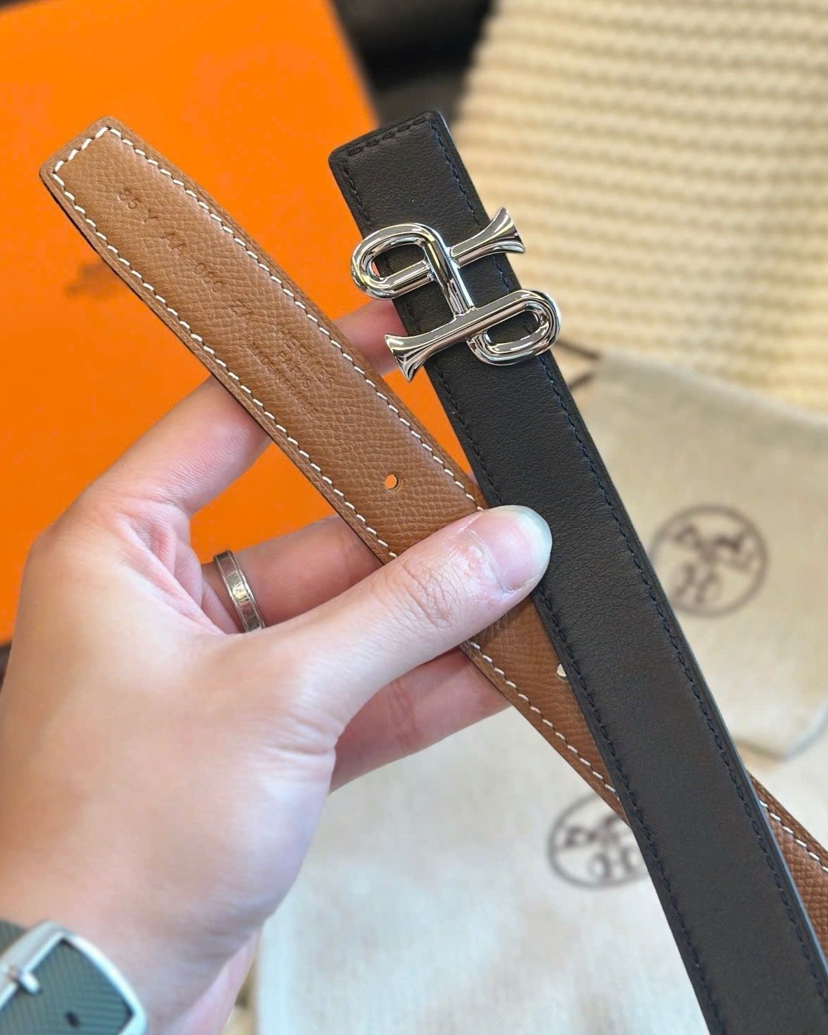 Dây nịt nữ Hermes Cor Baroque Belt Buckle Reversible Leather Strap Gold 24 mm 4