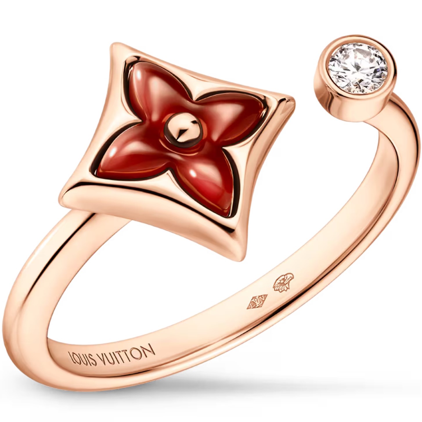 Nhẫn hoa đỏ Louis Vuitton Colour Blossom Mini Star Ring Cornelian and Diamond 3