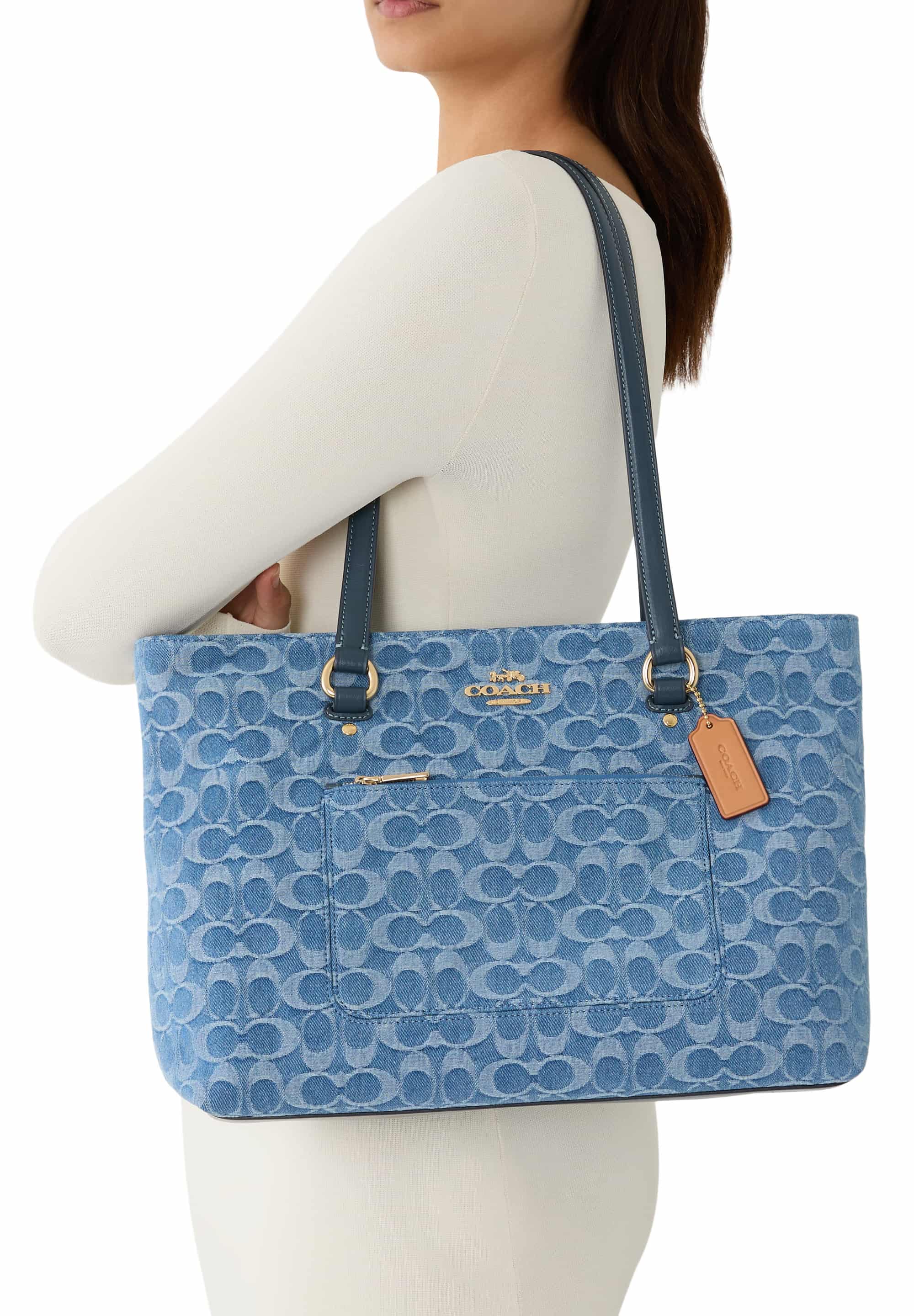 Túi đeo vai nữ Coach Station Tote Bag In Signature Denim Blue CDB88 6
